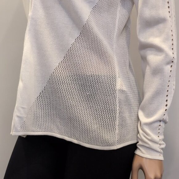 Laura Open Mesh Knit Cardigan Buttoned Front Eyelet Ivory White Sweater Medium - Picture 5 of 10